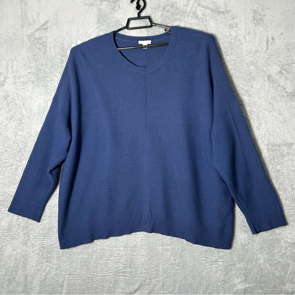 J Jill Sweater Size 3X Silk Blend Blue Pullover Relaxed Long‎ Sleeve Cozy Luxury